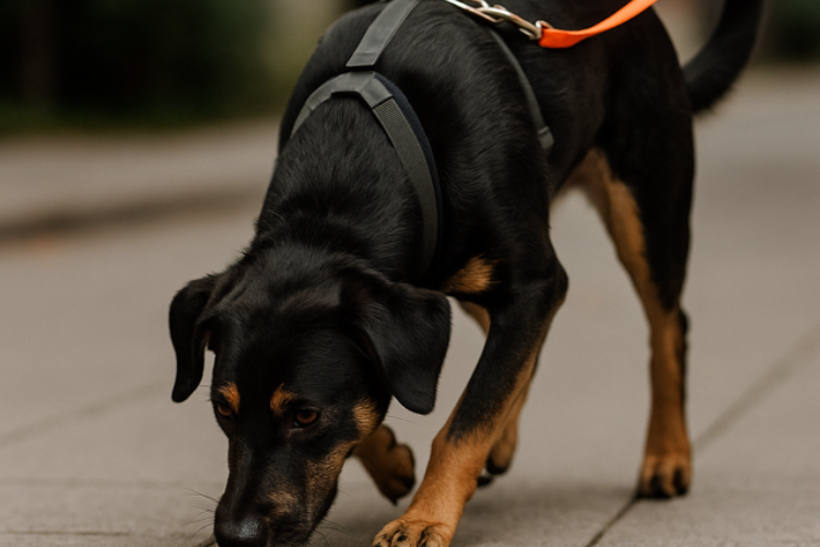 Hund schnüffelt am Boden